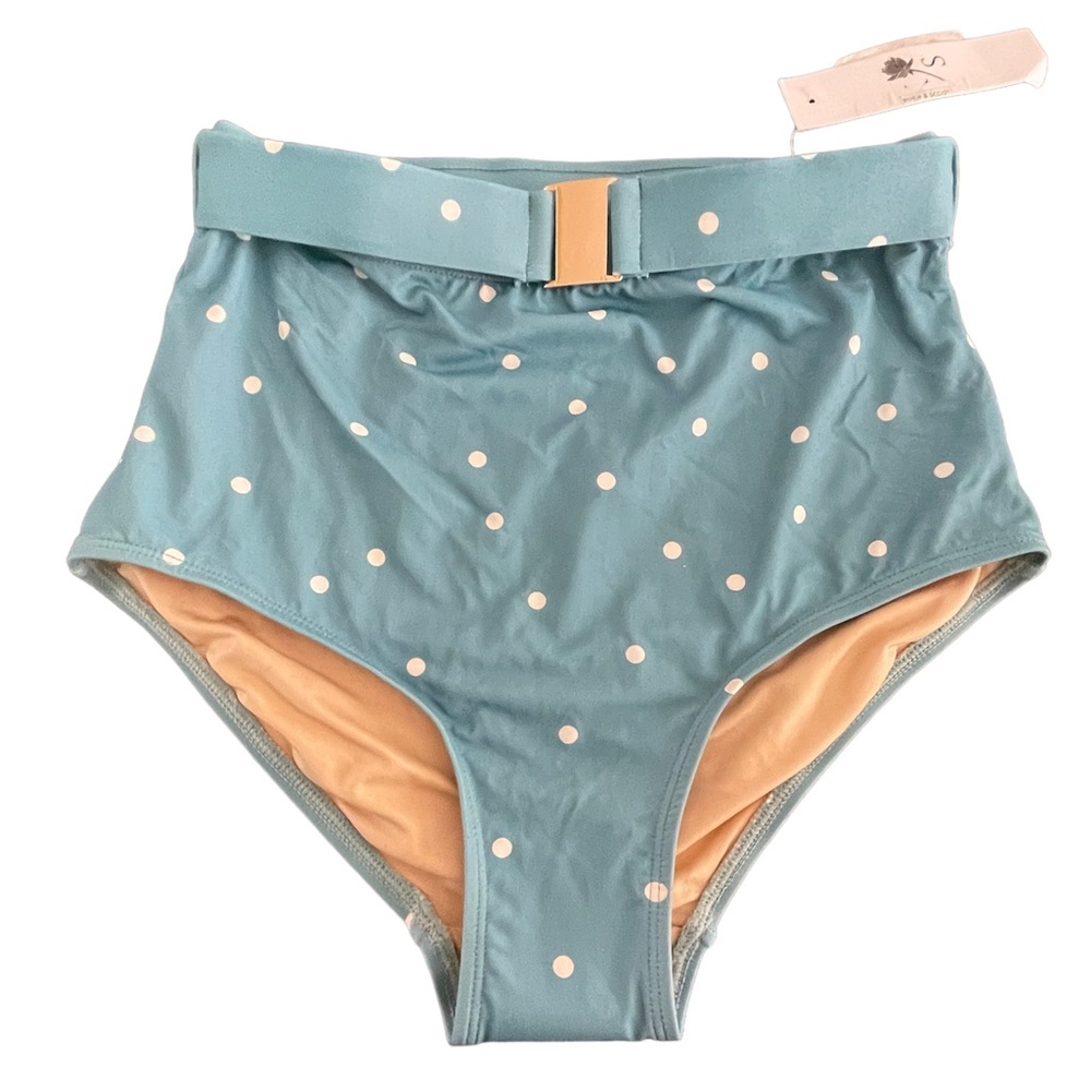 Kingdom & State Swim Cabana Dotted Luxe Belted Bottom High Waist Blue Sz XS NEW